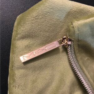 MAC small faux suede cosmetics bag, top zipper light green